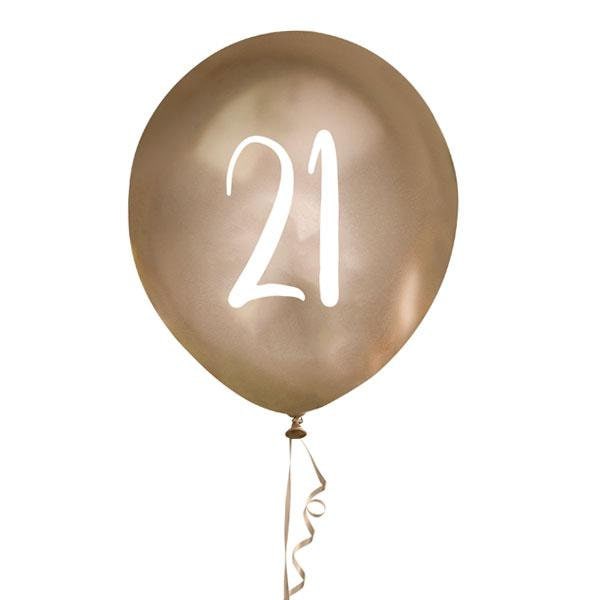 Gold 21st Birthday Balloons - Happy Birthday 21 Balloons - Gold & White Balloons - Party Decorations - Pack of 5