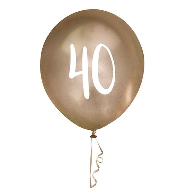 Gold 40th Birthday Balloons - Happy Birthday 40 Balloons - Chrome Gold & White Balloons - Party Decorations - Pack of 5