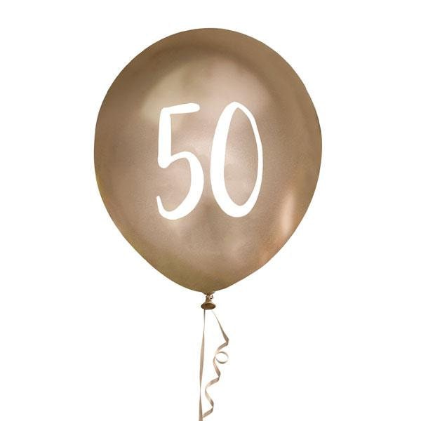 Gold 50th Birthday Balloons - Happy Birthday 50 Balloons - Chrome Gold & White Balloons - Party Decorations - Pack of 5