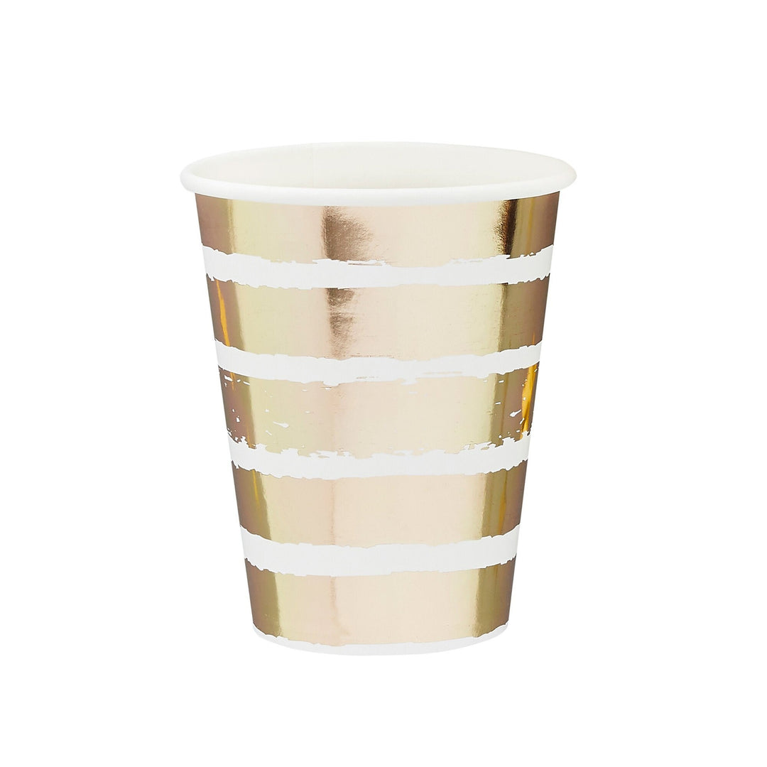 Gold Stripe Paper Cups - Gold & White Paper Party Cups - Party Tableware - Engagement Party - Baby Shower - Party Decorations - Pack of 10