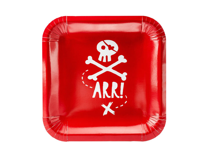 Pirate Party Plates - Red Paper Pirates Party Plates - Birthday Party Plates - Children's Party Plates - Pack of 6