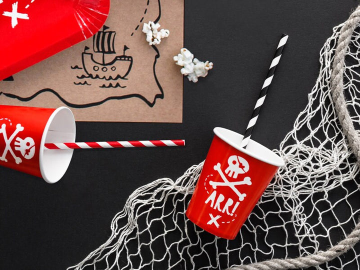 Red and White Stripe Paper Straws - Birthday Party Straws - Pirate Party Tableware - Pack of 10