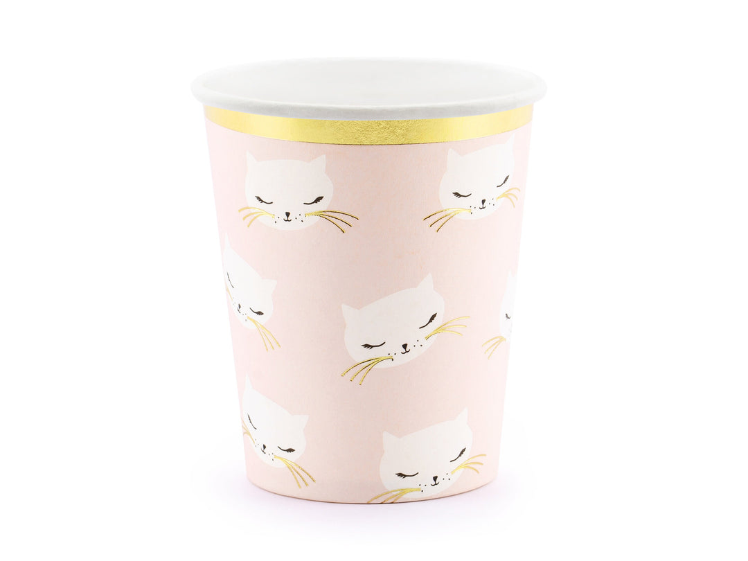 Cat Paper Cups - Pink Kitten Birthday Party Cups - Kitten Party Cup - Meow Party - Kitty Cat Cups - Pink & Gold Cups - Pack of 6