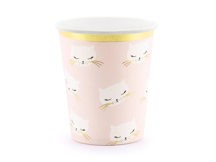 Cat Paper Cups - Pink Kitten Birthday Party Cups - Kitten Party Cup - Meow Party - Kitty Cat Cups - Pink & Gold Cups - Pack of 6