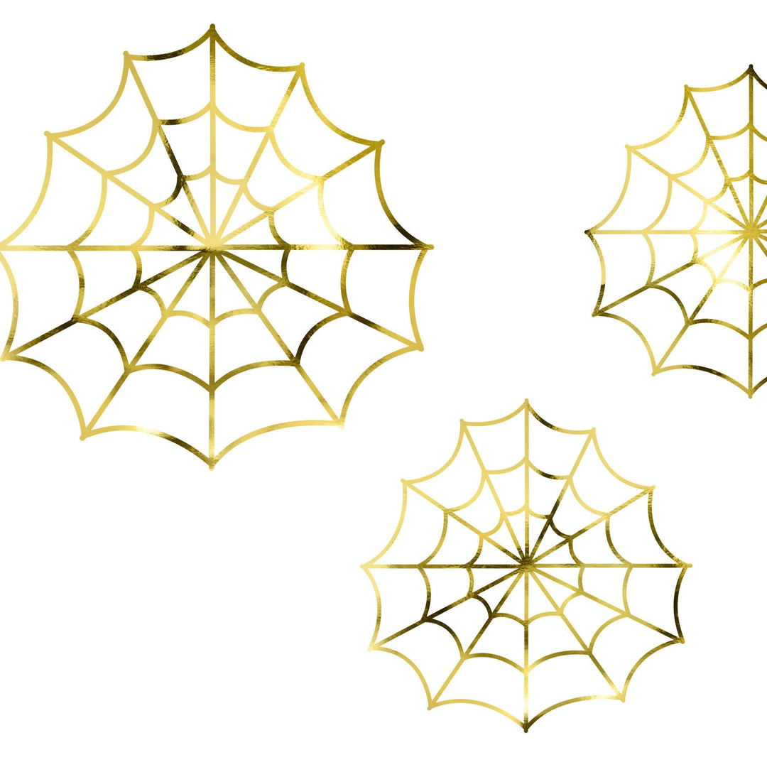 Gold Spiderwebs Decorations - 3 Gold Spiders Web Backdrop Decorations - Halloween Party Decorations - Gold Paper Spiderwebs - Pack of 3