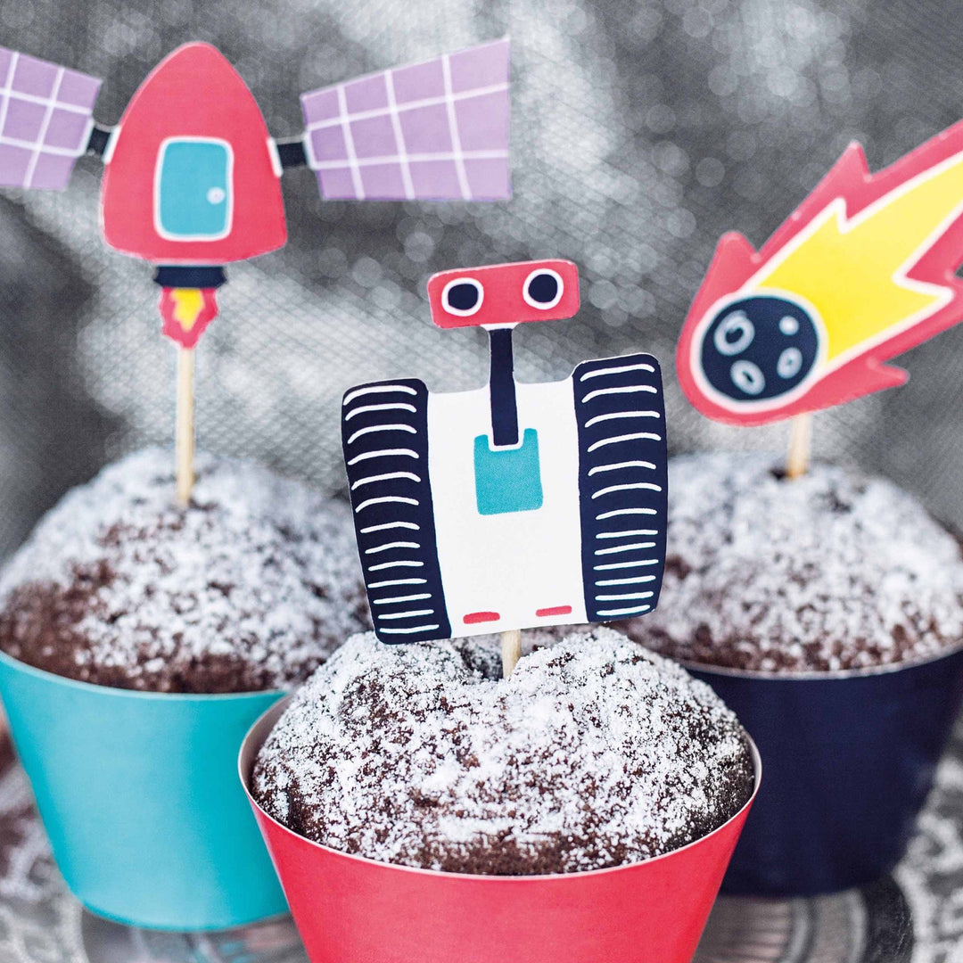 Space Cupcake Kit - Space Cupcake Toppers - Space Cupcake Wrappers - Rocket - Space Party Cake Decorations - Birthday Party Decorations