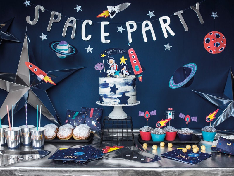 Space Party Treat Bags - Blue Space Scene Favour Bags - Party Loot Bags - Sweetie Bags - Space Birthday Party Decor - Pack of 6