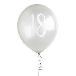 Silver 18th Birthday Balloons - Happy Birthday 18 Balloons - Silver & White Balloons - Party Decorations - Pack of 5