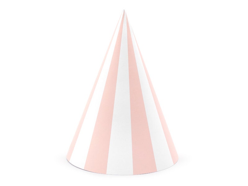 Pink & White Stripe Party Hats - Candy Party - 1st Birthday Party - Meow Party - Birthday Party Decorations - Pack of 6