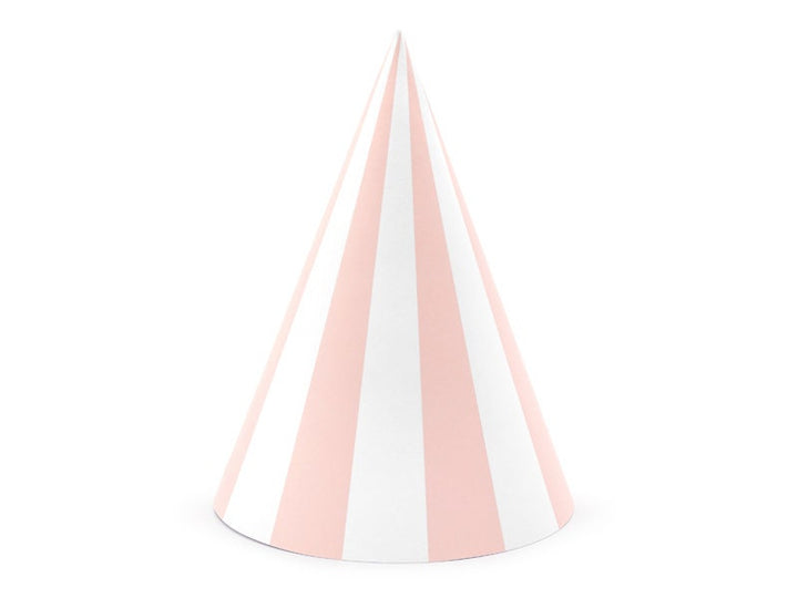 Pink & White Stripe Party Hats - Candy Party - 1st Birthday Party - Meow Party - Birthday Party Decorations - Pack of 6
