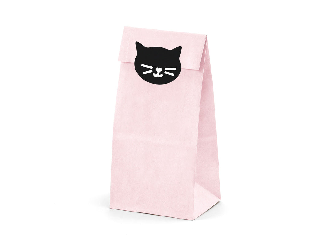 Pink & Black Cat Treat Bags - Kitten Party Bags - Birthday Party Sweetie Bags - Meow Party - Cat Party Candy Bags - Pack of 6