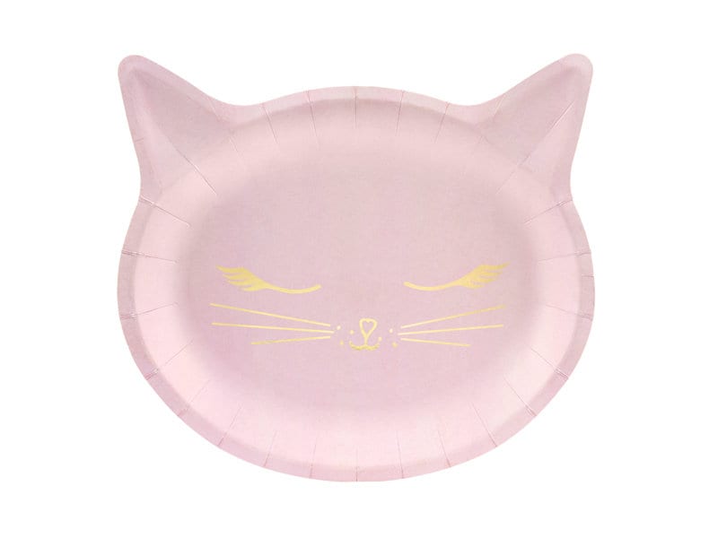 Cat Paper Plates - Pink Kitten Birthday Party Plates - Kitten Party Plates - Meow Party - Kitty Cat Plates - Pink & Gold Plates - Pack of 6