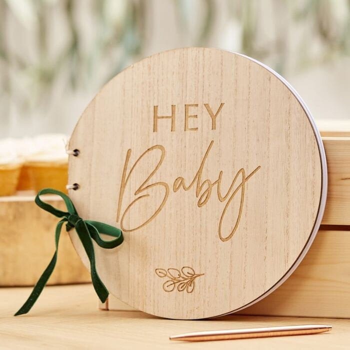 Baby Shower Guest Book - Wooden Hey Baby Guest Book - Botanical Baby Shower - Eco Friendly - Baby Shower Gift - Baby Shower Keepsake