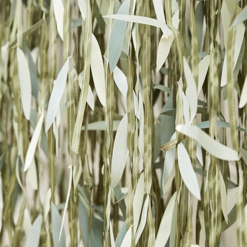 Botanical Leaf Backdrop - Artificial Willow leaf Photo Booth Backdrop  - Baby Shower Backdrop - Hey Baby Foliage Decor - Wedding Backdrop