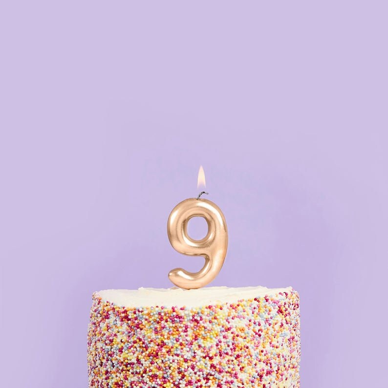 Gold Number 9 Candle - Nine Birthday Cake Candle - Age Candles - Gold Party Decorations