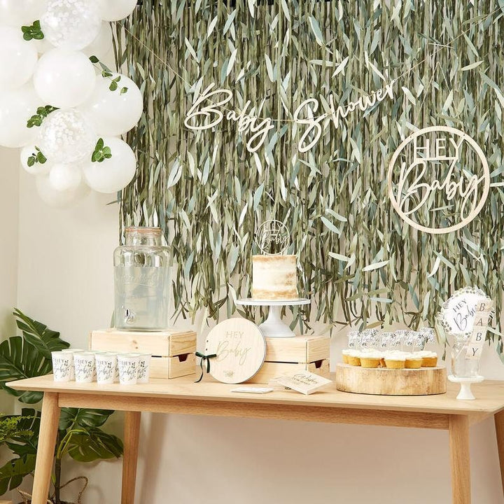 Botanical Leaf Backdrop - Artificial Willow leaf Photo Booth Backdrop  - Baby Shower Backdrop - Hey Baby Foliage Decor - Wedding Backdrop