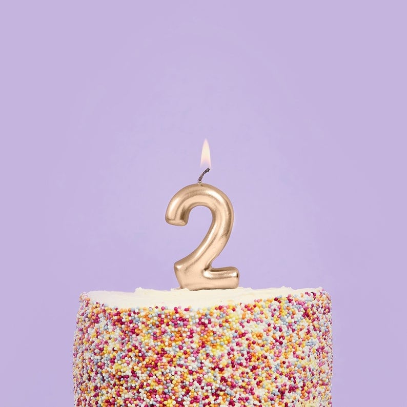 Gold Number 2 Candle - Two Birthday Cake Candle - Age Candles - Gold Party Decorations