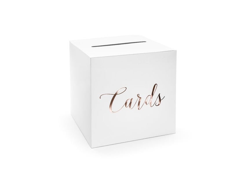 White and Rose Gold Wedding Card Holder Post Box - Rose Gold Script Cards Box - White & Rose Gold Wedding - Classic Wedding Supplies