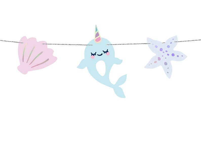 Iridescent narwhal garland - Narwhal party garland - Mermaid party decor - Iridescent bunting - Party decorations - Under the sea