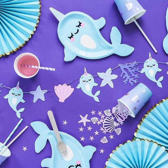 Iridescent narwhal garland - Narwhal party garland - Mermaid party decor - Iridescent bunting - Party decorations - Under the sea
