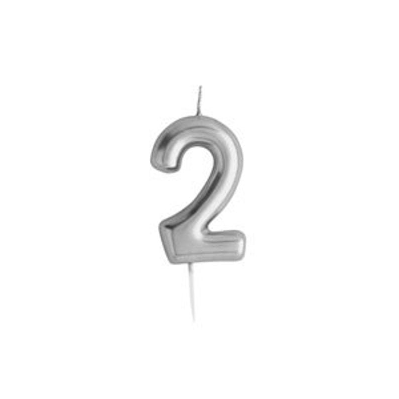 Silver Number 2 Candle - Two Birthday Cake Candle - Age Candles - Silver Party Decorations