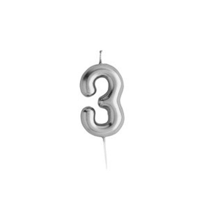 Silver Number 3 Candle - Three Birthday Cake Candle - Age Candles - Silver Party Decorations
