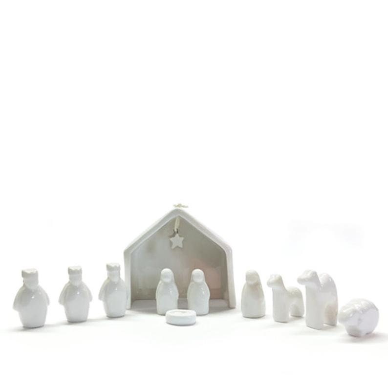 Porcelain Christmas Nativity Set - Mini White Nativity Scene - Christmas Decorations - Nativity Gift Set