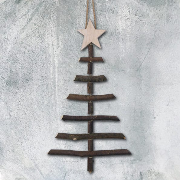 Wooden Christmas Tree - Rustic Twig Christmas Tree Decoration - Christmas Tree With Star - Wall Decoration - Holiday Hanging Decor