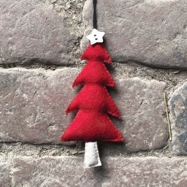 Christmas Tree Decoration - Medium Red Felt Hanging Christmas Tree - Christmas Ornament -Christmas Decorations -Holiday Decor-Xmas Homeware