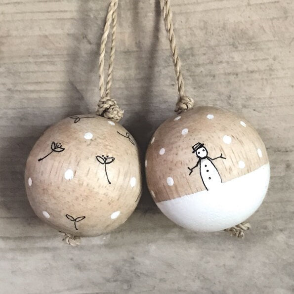 Small Wooden Christmas Decoration - Snowman Bauble - Christmas Tree Decoration - Christmas Ornament - Holiday Decor