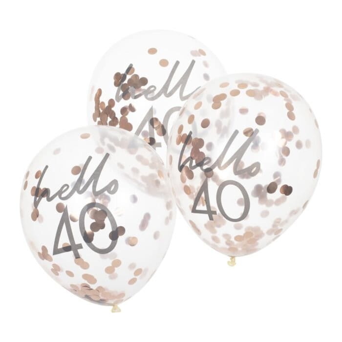 Hello 40 Rose Gold Confetti Balloons - 40th Birthday Balloons - Rose Gold 40th Birthday Decorations - Party Decorations - Pack of 5