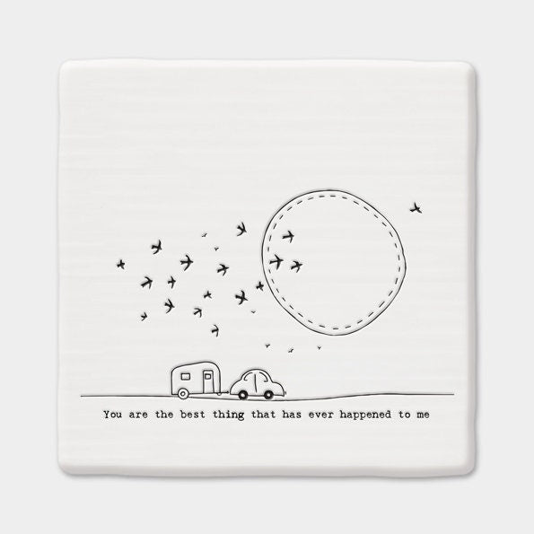 Porcelain Coaster-White Square Drinks Mat-You Are The Best Thing That Has Ever Happened To Me Valentine's Gift-Gift For Friend-East Of India