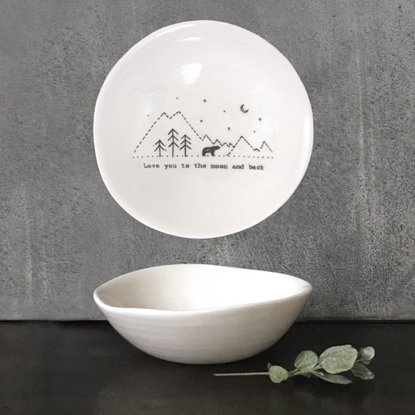 Porcelain Bowl -  Trinket Dish - Love You To The Moon - Gift Friend Or Loved One - Small Valentine's Gift - Small item Storage-East Of India