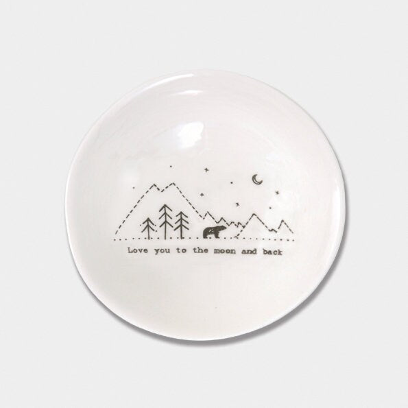 Porcelain Bowl -  Trinket Dish - Love You To The Moon - Gift Friend Or Loved One - Small Valentine's Gift - Small item Storage-East Of India