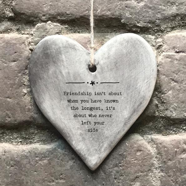 Porcelain Hanging Heart - Friendship Isn't About Who You've Known Longest - Present - Gift For Friend - Friendship Gifts-East Of India