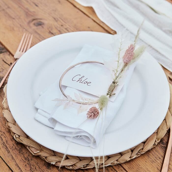 Rose Gold Hoops And White Place Cards - Contemporary Wedding Place Cards - Modern Boho Decor - Pampas Grass Wedding Collection - Pack Of 4