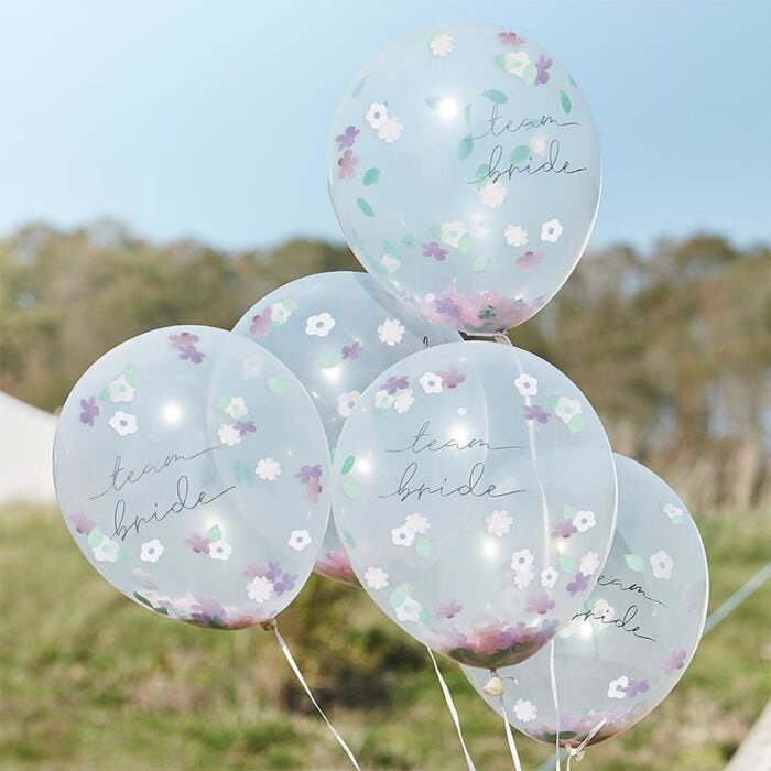 Team Bride Confetti Balloons - Boho Floral Confetti Hen Do Balloons - Bachelorette Balloons -Bridal Shower Decor-Party Decorations-Pack of 5