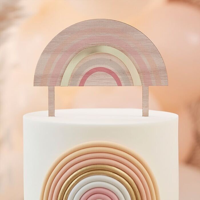 Wooden Rainbow Cake Topper - Pastel And Gold Wooden Birthday Cake Topper - Happy Everything Topper - Cake Accessories - Party Decorations