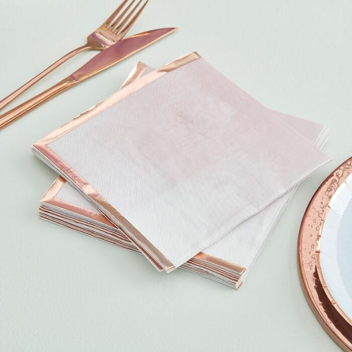 Pink And Rose Gold Napkins - Blush Pink & Rose Paper Napkins  - Pastel Tableware - Pastel Birthday Napkins - Baby Shower Napkins -Pack of 16