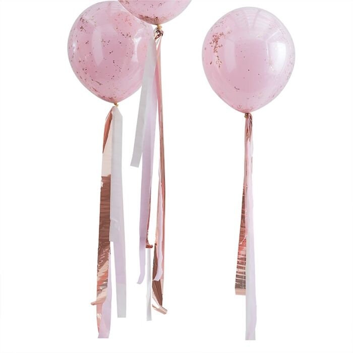 Rose Gold And Pink Balloon Tails - Helium Balloon Tail Streamers - Birthday Decorations - Hen Party Decor - Photo Backdrop - Rose Gold Party