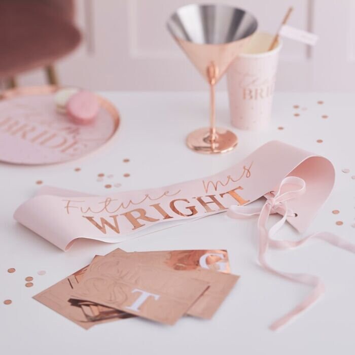 Bride To Be Sash - Rose Gold & Blush Pink DIY Personalised Sash - Team Bride Sash - Bachelorette Sash - Hen Party Sashes -Bridal Shower Sash