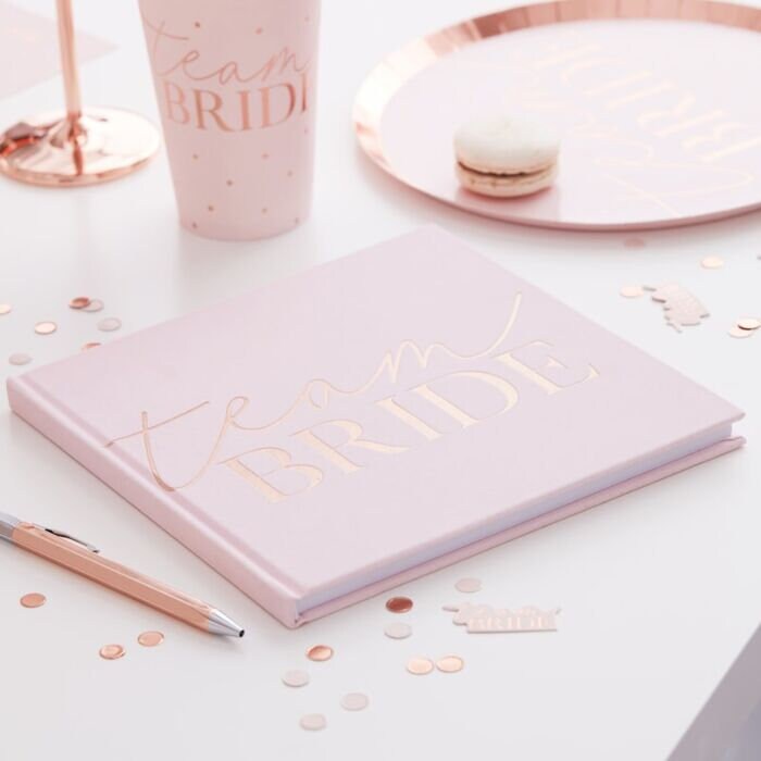 Team Bride Guest Book - Blush Pink & Rose Gold Hen Party Guest Book - Messages For The Bride To Be -Hen Party Photo Album-Bridal Shower Book