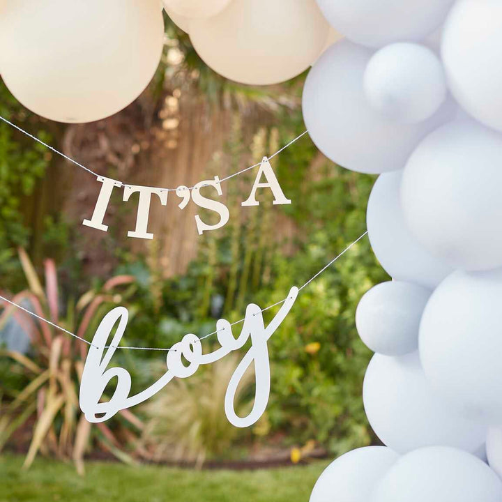 It's A Boy Baby Shower Bunting - New Baby Party - Baby Boy Banner - Gender Reveal Party Decorations - Baby Shower Garland - White And Blue