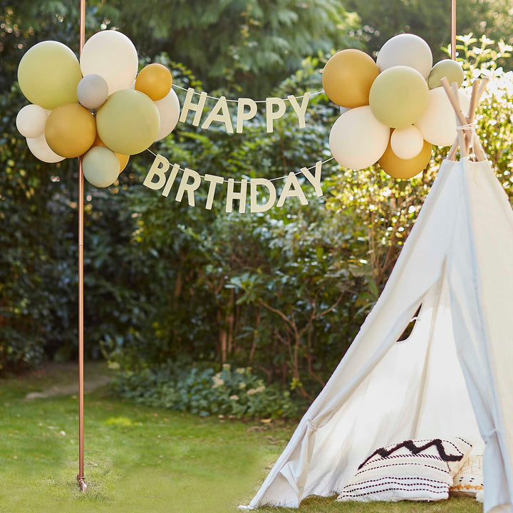 Green, Grey & Gold Happy Birthday Balloon Bunting - Bunting With Balloons - Kids Jungle Safari Party Theme - Birthday Party Decorations