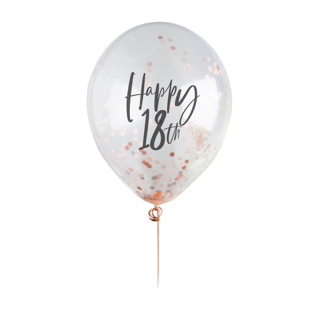 Happy 18th Rose Gold Confetti Balloons - 18th Birthday Balloons - Rose Gold 18th Birthday Decorations - Party Decorations - Pack of 5