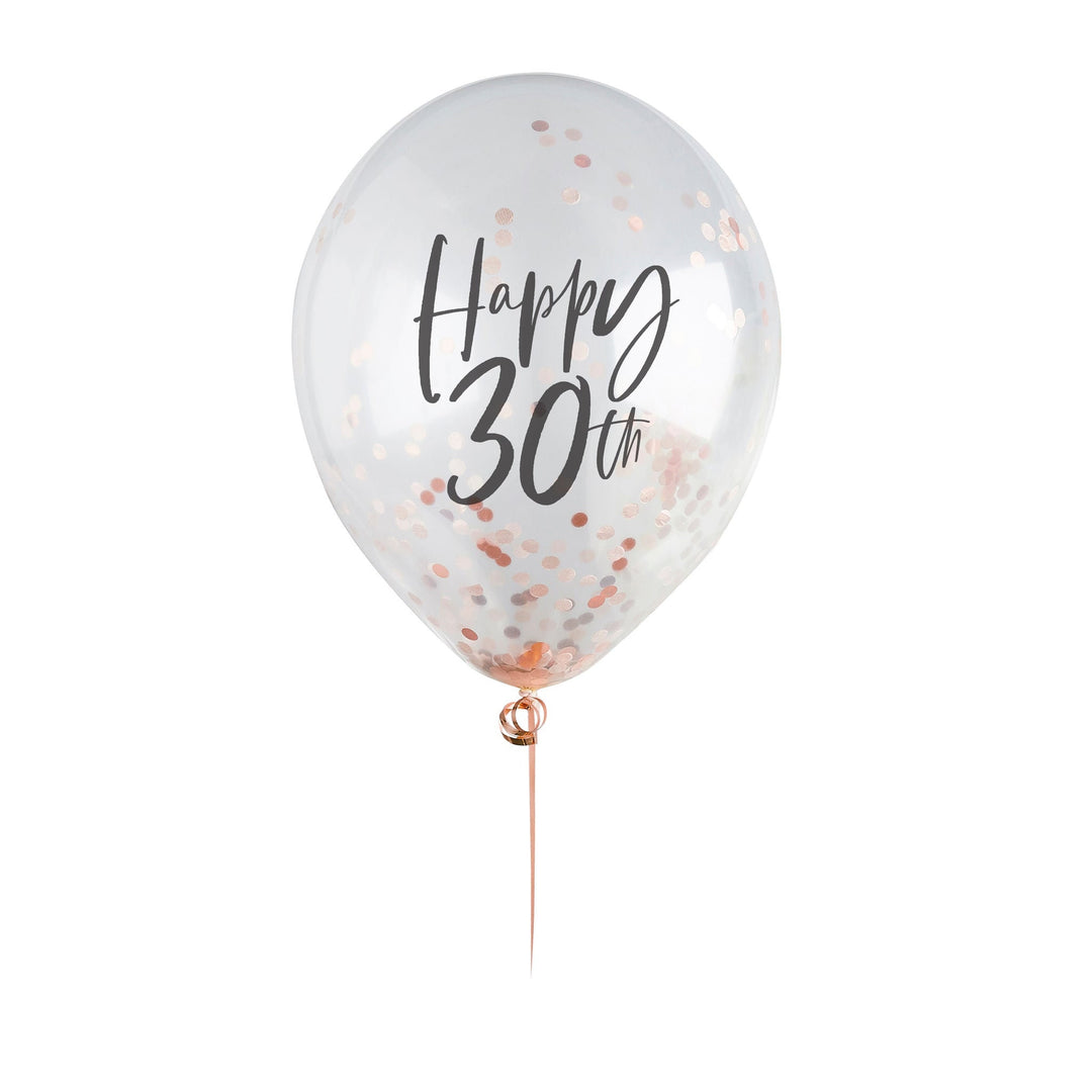 Happy 30th Rose Gold Confetti Balloons - 30th Birthday Balloons - Rose Gold 30th Birthday Decorations - Party Decorations - Pack of 5