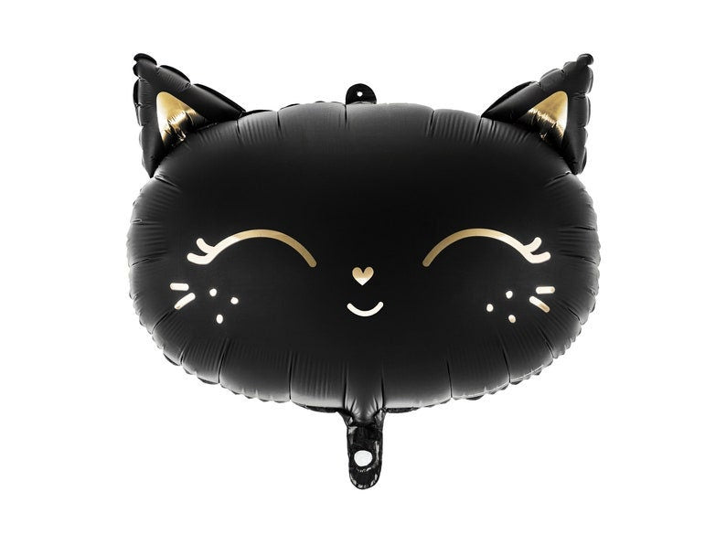 Black Cat Balloon - Giant Kitten Foil Balloon - Kitten Party Balloons - Cute Black & Gold Cat BalloonMeow Party - Kitty Cat Helium Balloon