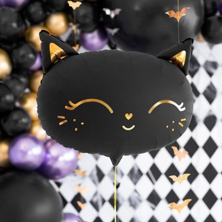 Black Cat Balloon - Giant Kitten Foil Balloon - Kitten Party Balloons - Cute Black & Gold Cat BalloonMeow Party - Kitty Cat Helium Balloon