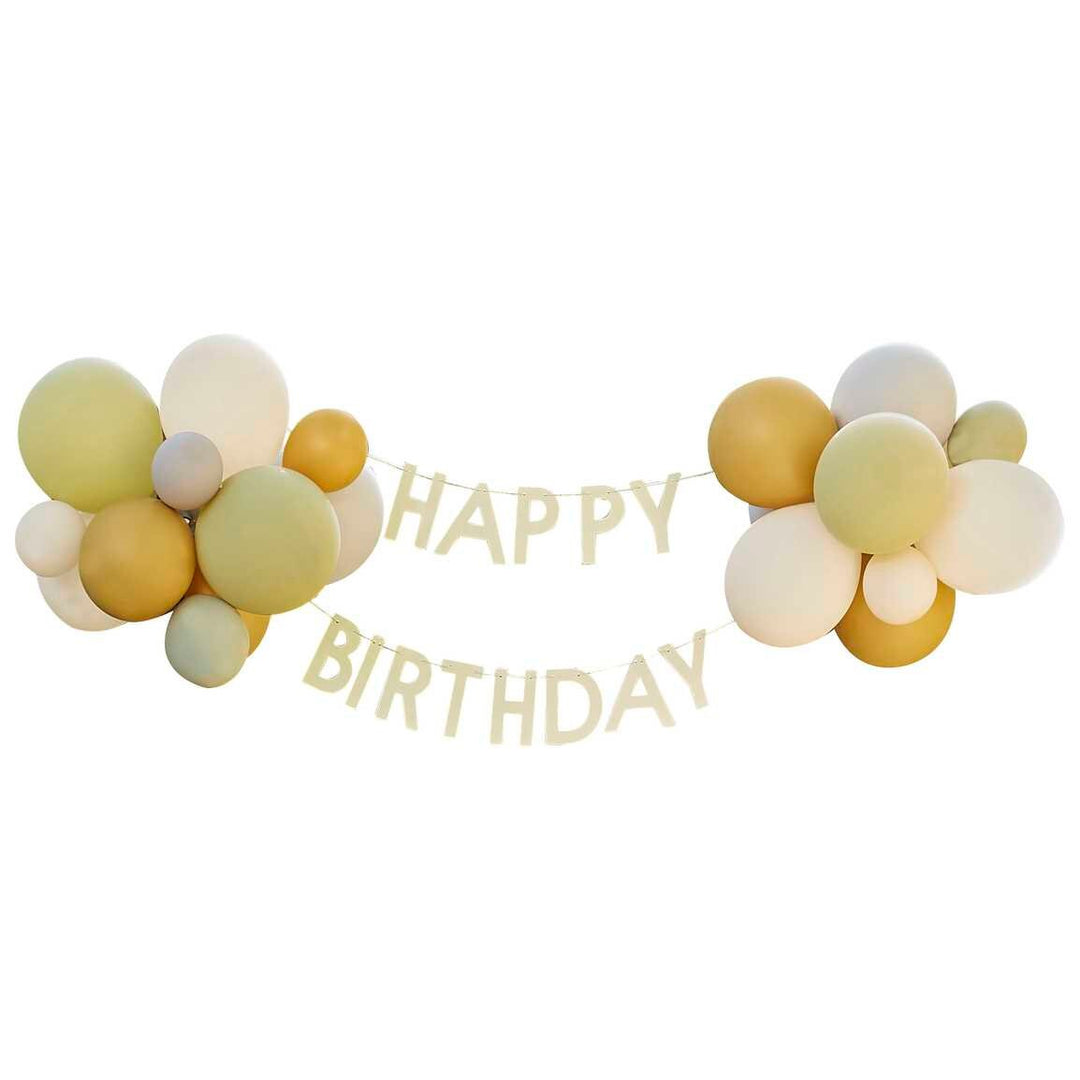 Green, Grey & Gold Happy Birthday Balloon Bunting - Bunting With Balloons - Kids Jungle Safari Party Theme - Birthday Party Decorations