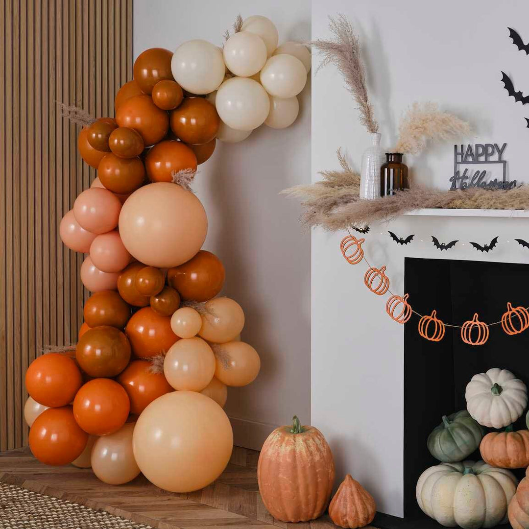 Halloween Balloon Arch Kit - Orange, Sand And Peach Balloon Backdrop With Pampas - Halloween Party Decorations -Stylish Halloween Home Decor